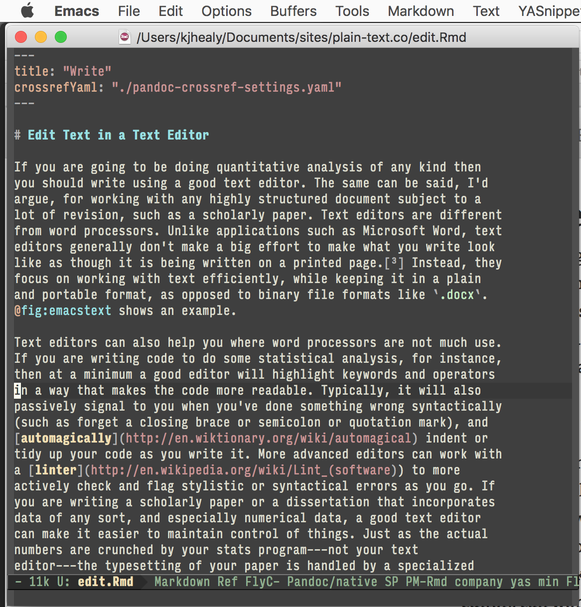 Working on part of this document in Emacs.